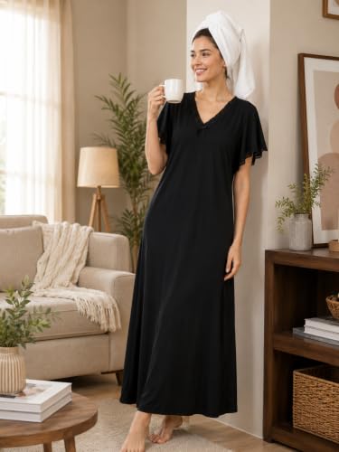 Image of 9shines Label Stylish Soft Modal Maxi Nighty | Honeymoon Nighty | Full Length Trendy Nightgown | V-Neck Lace | Premium Nightdress | Soft Long Nightdress | Maxi Gown Nightwear for Women (Malai Satin)