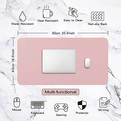 Image of Extended Mouse Pad Mat XXL Desk Pad Large Desk Mat 35.4 X 16.9 Desk Blotter Writing Pad for Laptop /Office /Home, PU Leather Waterproof +Suede Non-Slip 90 x 43cm (Pink)