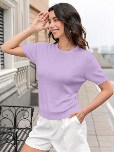 Image of DAIMIDY Womens Cotton Modal Short Sleeve Sweaters Summer Knit Tops | Breathable,Soft,Smooth Feel and Excellent Drape.Fit in Summer,Spring and Fall.