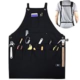 Work Apron With Tool Pockets, Upgraded Heavy Duty Canvas Tool Apron Workshop Apron With Quick Release Buckle Adjustable M To XXL (Black)