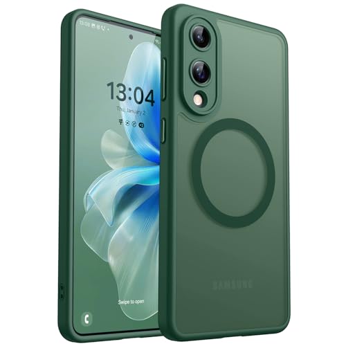 Image of CANSHN Designed for Samsung Galaxy S25 Edge Case (2025) [Full Camera Protection] [Compatible with Magsafe] Translucent Matte Back Protective Phone Cover, Deep Green