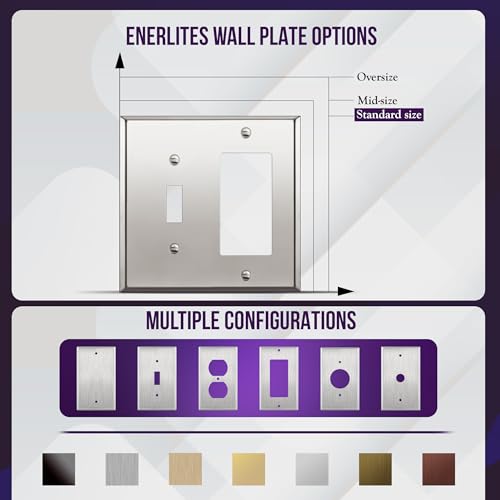Image of ENERLITES Combination Toggle and Decorator Switch Metal Wall Plate, Stainless Steel 201, Corrosion Resistant, Size 2-Gang 4.50 inch x 4.57 inch, 771131-PC, Polished Chrome, Silver