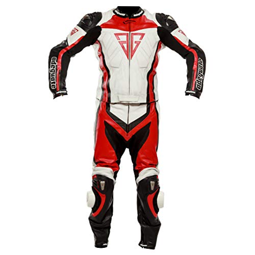 ADEGUATE Motorcycle Suit For Men,Motorbike Real Leather Two Pieces Biker Riding Suit with Armor Protection XL