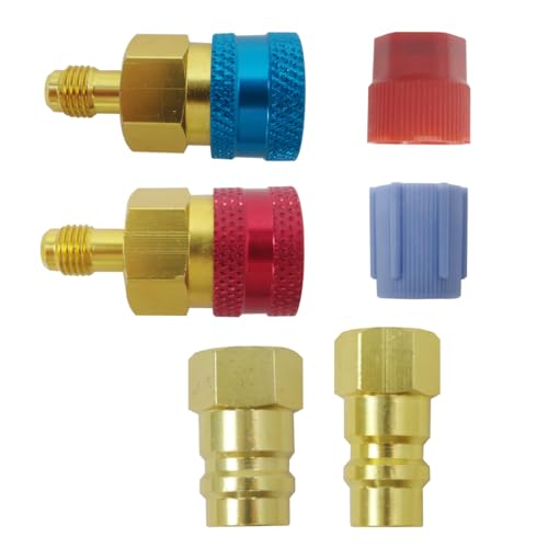 BUTITNOW Quick Couplers Kit, R1234YF to R134A Conversion Kit, Blue and Red High Low Side R1234YF Adapters Hose Fitting Connectors for R1234YF Car Air Conditioning System Evacuation Recharging