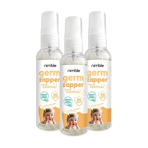 Nimble, Germ Zapper Hand Sanitiser Spray, 3X 60ml, Kills 99.9% Germs, 100% Natural Plant-Based Eco-Friendly, Bleach & Fragrance Free, Kind to Skin, Prevents Dryness, Sensitive Skin, No Animal Testing Cover