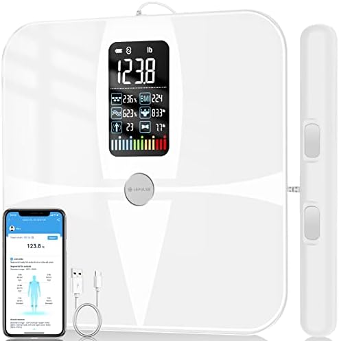 Lepulse 8 Electrode Body Fat Scale, Large Display Smart Scale for Body Weight, BMI Digital Weight Scales Accurate Bathroom Scale with Report, Rechargeable Full Body Composition Analyzer, Muscle, Water