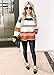 KIRUNDO Women's Strip Color Block Short Sweater Long Sleeves Stitching Color Round Neck Loose Pullovers Jumper Tops (Medium, 1977-Orange)