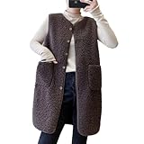 TAOSGARA ボアベスト ジレ レディース フリースジャケット ショート丈 アウター もこもこ ふわふわ ポケット付き 無地 普段着 お洒落 秋 冬 (JP, アルファベット, L, ブラウン)
