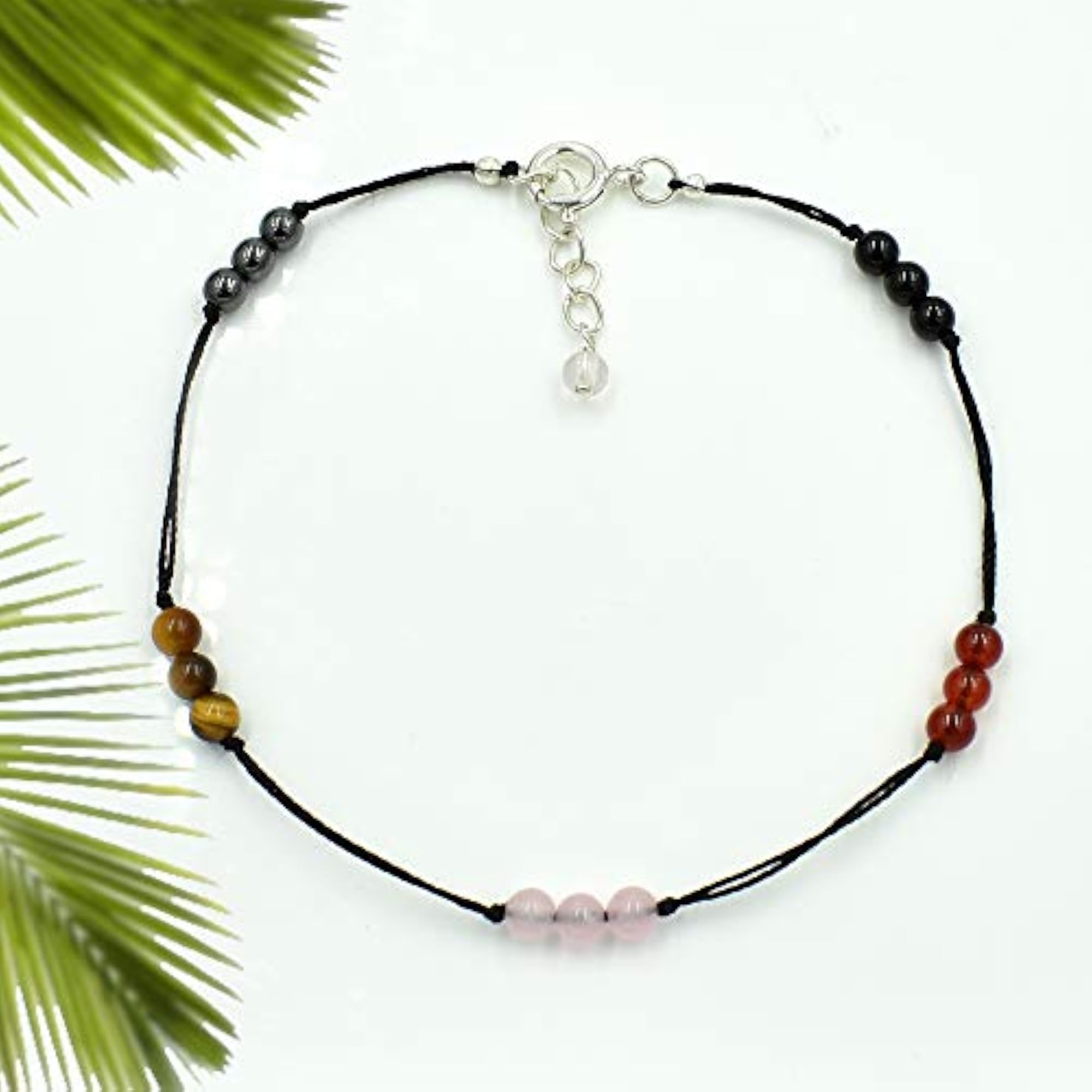 Women's Round Shape Natural Gemstone 925 Sterling Silver Handmade Anklet