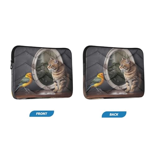 Funda para portátil de 13-14 pulgadas con diseño gato pájaro miniatura 2