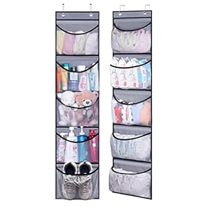 KEETDY Over the Door Organizer Storage for Closet with 5 Pockets Organizer for Bedroom Bathroom, 2 Pack（Grey）