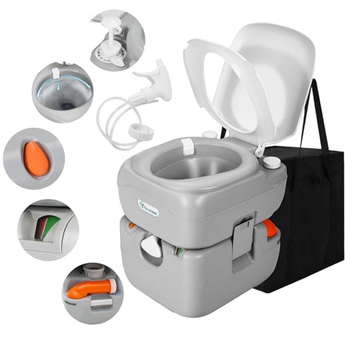 YITAHOME Portable Toilet Camping Porta Potty 5.8 Gallon with Carry Bag and Hand Sprayer, Leak-Proof Indoor Outdoor Toilet with Level Indicator, Handle Pump, for RV Travel, Boat and Trips Sta