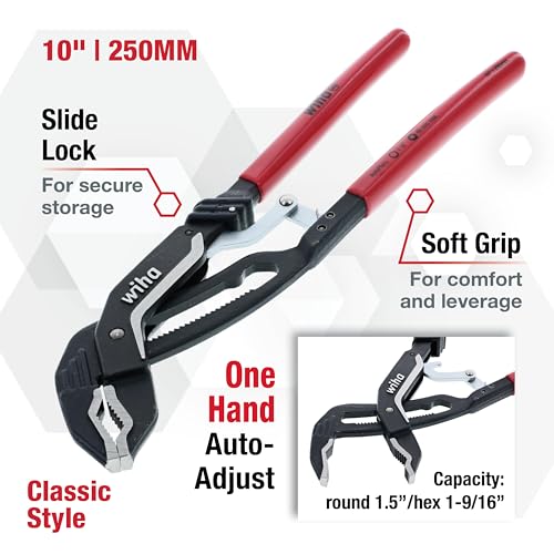 Image of Wiha 32637 Classic Auto Grip VJaw Tongue and Groove Pliers 10 inch