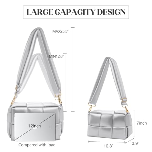 Image of Shoulder Bag Lightweight Puffer Tote Crossbody Bag Handwoven for Women | waterproof nylon, durable, soft padded texture, versatile for travel, work, weekend, everyday, adjustable strap