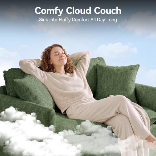 Image of 30'' Cloud Single Couch, Cloud Sofa with Throw Pillow, Modern 1 Seater Reading Chair with Deep Seat, Accent Chairs for Living Room, Bedroom, Small Apartment, Dark Green