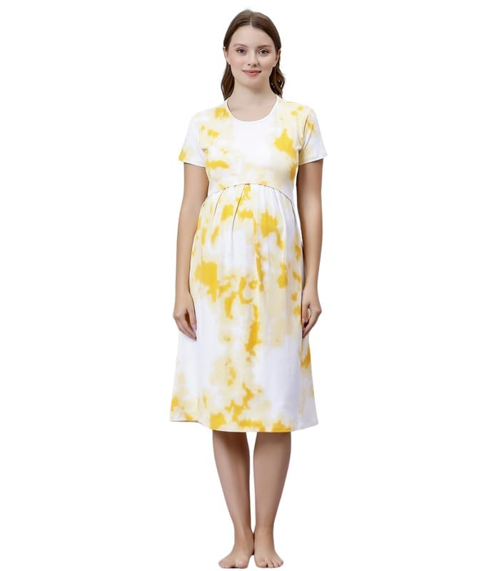 True Shape Feeding Kurtis for Women Cotton | Knitted Hosiery Zipless Maternity Nighty Kurta with Breastfeeding Access & Side Pockets for Pre & Post Pregnancy-picture-53