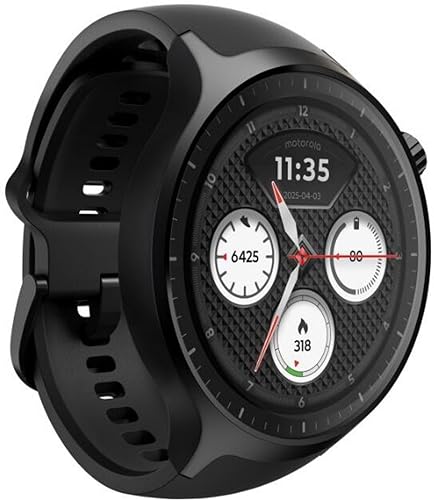 Image of Motorola Moto Watch, 1.4 OLED, AOD, Auto-Brightness, Dual Band GPS, Powered by Polar Smartwatch (Pantone Volcanic Ash Band Strap, Free Size)