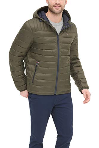 Tommy Hilfiger Men's Water Resistant Ultra Loft Filled Hooded Puffer Jacket, Olive, Small4