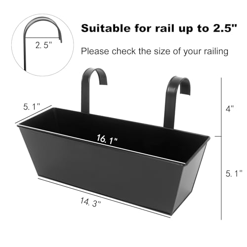 Image of 16 Inch Railing Planters Box Metal Hanging Flower Pot 3 Pcs