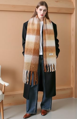 coclothy Women\'s Winter Scarfs, Mohair Vintage Scarf for Cold Weather, Large Chunky Scarf Cashmere Feel Blanket Pashmina Wrap
