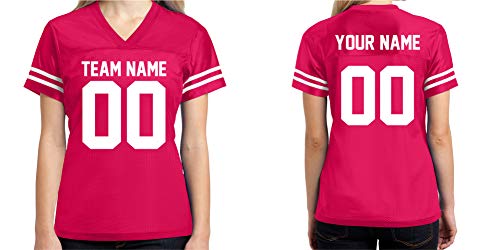 Custom Football Jersey Womens Shirt Make Your OWN 2 Sided Personalized Team Uniforms Pink Raspberry