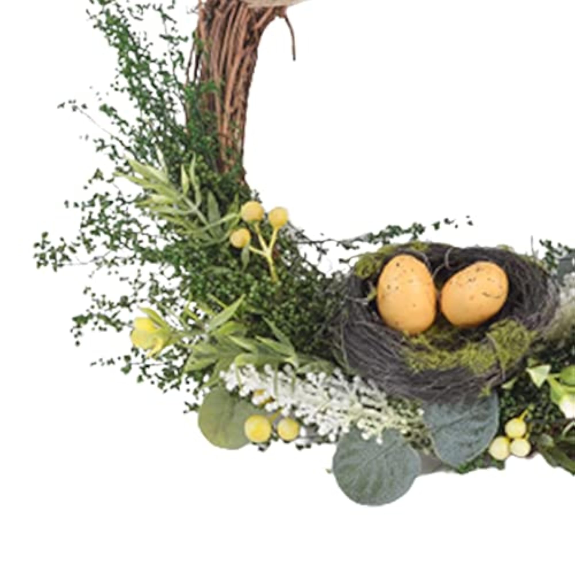 Round Natural Rattan Wreath with Easter Eggs for Farmhouse Decor