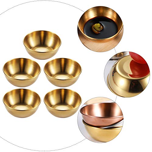 Yardwe 5Pcs Pratos de Molho de Aço Inoxidável Rodada Pratos de Sushi Tempero Tigela de Imersão Pires