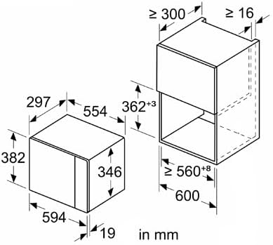 Alternative installation diagram for the Siemens BF525LMS0 microwave, providing additional measurement details for different cabinet types.