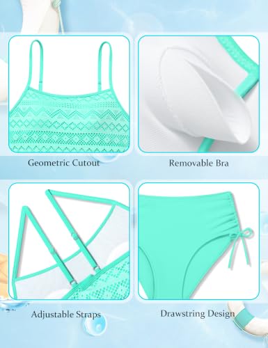 Image of Girls Swimsuit 2 Piece Bathing Suit Criss Cross Ruched Girl Tankini Sets Printed Girls' Swimwear for 9-18 Years