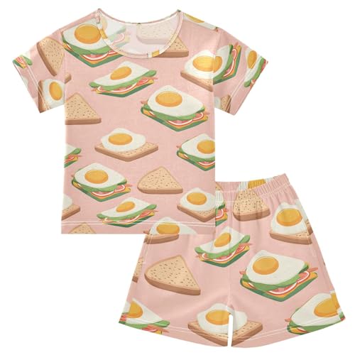 ALAZA Sandwich Egg Pajamas Set Short Sleeve Cotton Sleepwear Summer Pjs 2 Piece 5-14Y