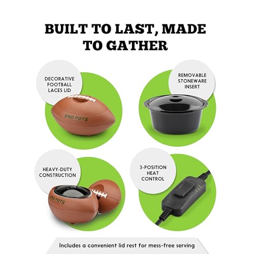 1.5-Quart Football Slow Cooker – Food Warmer for Soup, Dips &amp; More – Unique Kitchen Appliance with Durable Construction – Host Game Days or Transport to Tailgates