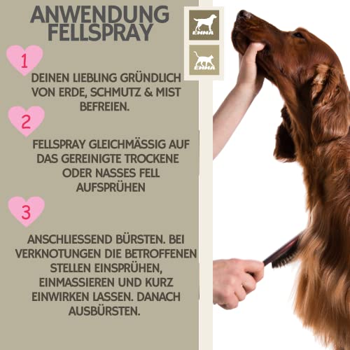 EMMA Fellpflege Spray Hund & Katze 2×250 ml Entfilzungsspray für Hunde Katzen Welpen – Anti Filz Spray für Langhaar Kurzhaar – Knotenlöser Detangler Fellspray zum Entfilzen Bürsten Pflege