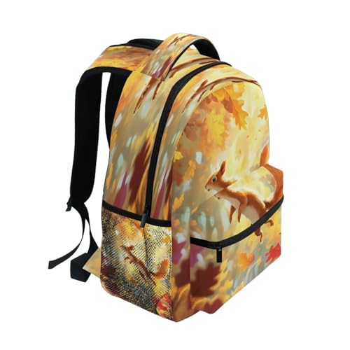 Squirrel Maple Leaf Jumping Backpack for School Boys Girls Adults Kids Bookbag Laptop Bag 15L2
