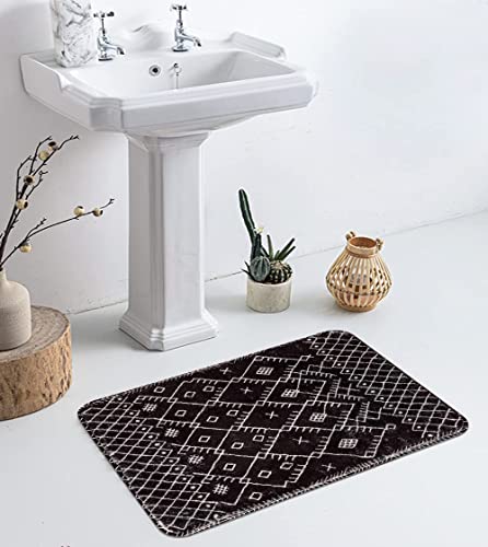 Uphome Bathroom Rugs 18X25 Inch Black Boho Bath Mat Non-Slip Geometric Moroccan Farmhouse Bath Rug Soft Velvet Machine Washable Bathroom Mats For Tub Sink Shower #TOP5
