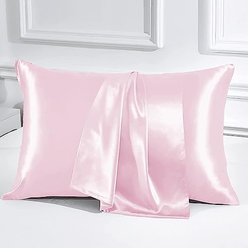 Image of Luxury Silk Satin Pillow Cover Standard Size 18 x 28 - Romantic Pillow Cover Set for Bedroom | Bridal Wedding Soft Luxury Bedding | Baby Pink, Pillow Covers (18 x 28)