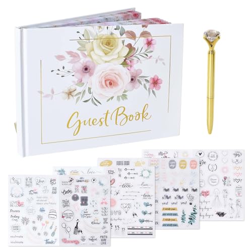 Rylae Libro de Firmas Boda, Libro de Invitados Boda con Portada Rígida con Pluma y 4 Pegatinas, para Celebraciones Elegantes y Álbum de Fotos DIY