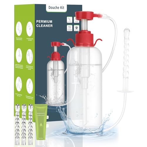 Enema Kit Douche for Women - Enema Bottle Douches for Men Anti Back-Flow with 3 Nozzle Tips - 600ml