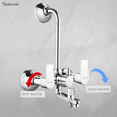 Image of Nyra Series Brass, Wall Mixer For Bathroom 3 in 1 | With 6x6 Inches Overhead Shower Set | 5 Flow Hand Shower Set with 1.5 Meter Hand Shower Pipe | Wall Mixer | Shower Set (Chrome)