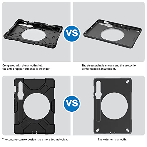 Groleoa Samsung Galaxy Tab S8 Case 11 Inch: Tablet S7 Case 2022 Three-Layer Shockproof Rugged Cover With S Pen Holder - Adjustable Shoulder Strap - 360 Rotating Handle & Kickstand - Black #TOP5