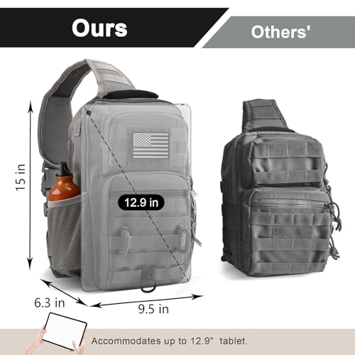 Image of Rover Sling Pack Tactical Shoulder Sling Bag Backpack with Bottle Holder Crossbody Chest Bag, Grey