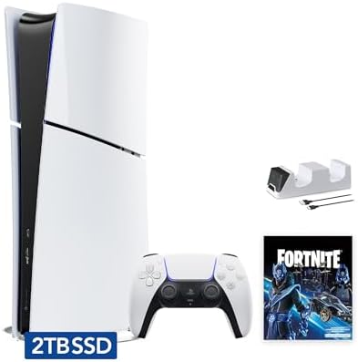 PlayStation 5 Slim Upgraded 2TB Digital Edition Fortnite Cobalt Star Bundle and Controller Charger - White, 2TB PCIe SSD Upgraded Slim PS5 Gaming Console [playstation_5] [video game] [video game] [video game] : Video Games