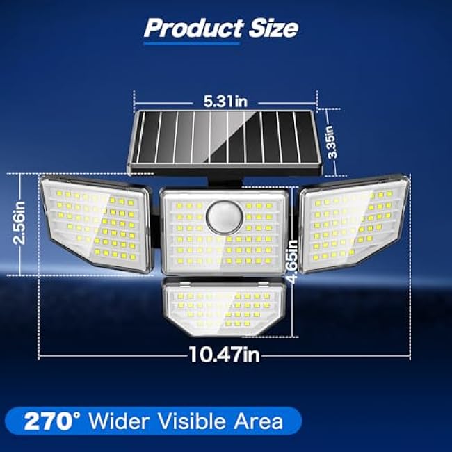 3000LM Outdoor Solar Light - Upgrade 4 Heads 188 LED Solar Motion Sensor Outdoor Lights, IP65 Waterproof Powered Light for Home Darkroom Backyard, 2 Pack