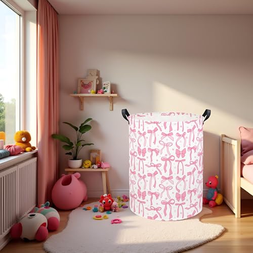 Image of Baby Laundry Basket Kids Hamper Toy Storage Bin for Boys Room Decor Baby Nursery Hamper Gift Baskets for Bedroom Bathroom(Pink Bowknot)