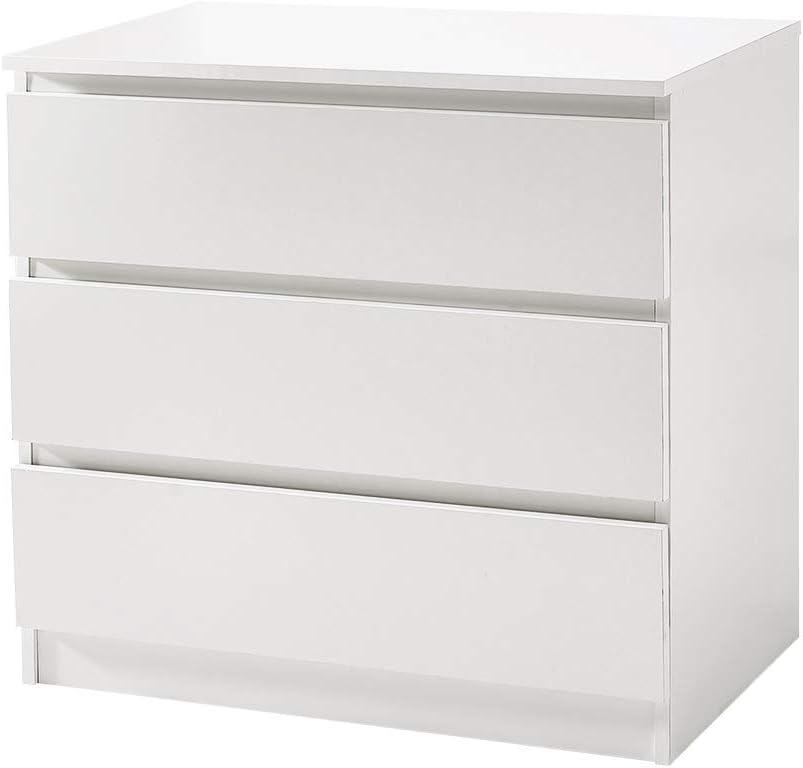 Panana Wooden 3/4/5/6 Chest Of Drawers with Metal Runner Modern Bedroom Bedside Storage Cabinet Unit for Hallway Living Room (White, 3 Drawers)
