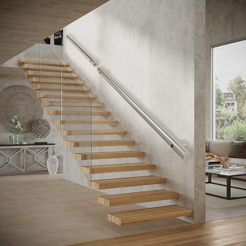 Pasamanos redondos para escaleras con kit de soportes de pared, pasamanos de seguridad de acero inoxidable cepillado para interiores y exteriores montados en la pared