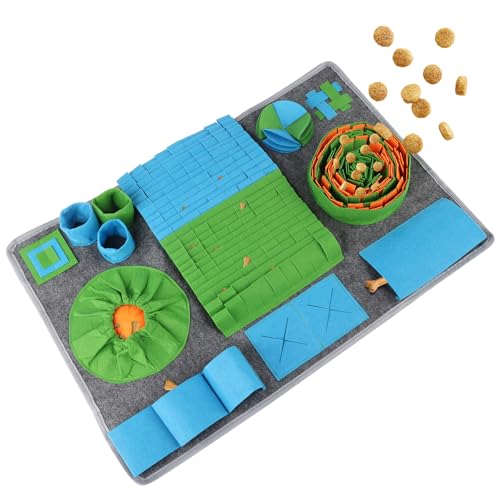 Schnüffelteppich für Hunde | 65*44cm | Hundespielzeug mit Anti-Rutsch | Waschbar | Extrem Material | Intelligenzspielzeug für Hunde | 10 Trainingselemente | 3 Schwierigkeitsstufen | Stressabbau