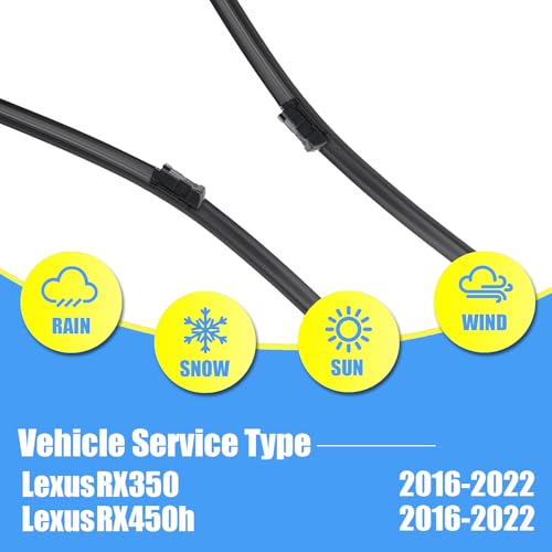 Image of Gavimnal Silicone Wiper Blades Replacement For Lexus RX350 2016-2022 | Fits RX450h 2016-2022; 26 inch+21 inch Front & 16 inch Rear, All-Weather, Streak-Free, OE-fit, Quiet, Easy One-Click Install