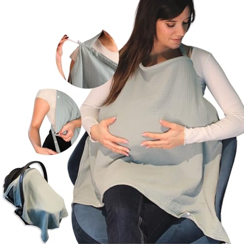 Image of Kidymom Muslin Cotton Nursing Cover – Breathable & Soft with Removable Hoop, Arch Neckline for Easy Breastfeeding, Versatile Cover for Nursing, Stroller & Car Seat (Lagoon)