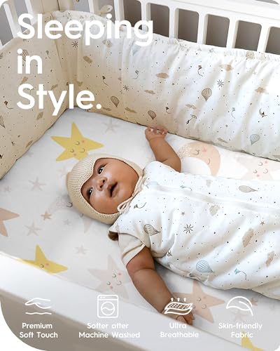 Image of Cloud-Like Soft Pack N Play Sheets - Compatible with Graco, 4moms, Dream On Me, Baby Trend and Other 27 X 39 /24 X 38 Inch Playard Mattress Pad, Jersey Knit Cotton, 2 Pack (Planet & Moon)