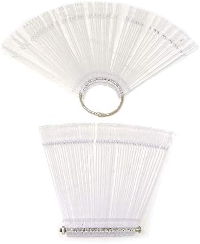 yueton 2 Set Total 100 Tips Transparent Fan-shaped Nail Art Tips Display Polish Board Display Practice Sticks Tool with Metal Screw Split Ring Holder